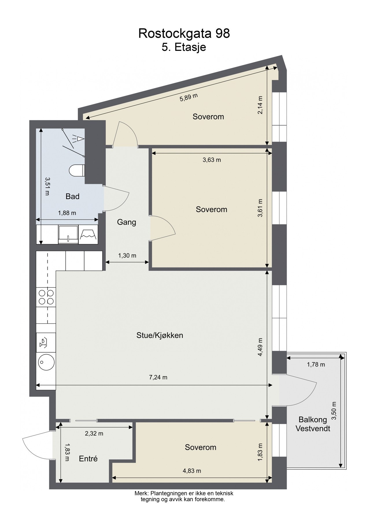Plantegning. Leiligheten disponerer en kjellerbod på ca. 6 kvm. Galleribilde