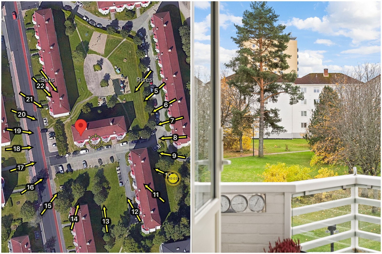 Her er solforholdene gode, og det er fint utsyn over de grønne, velstelte fellesarealene. Galleribilde