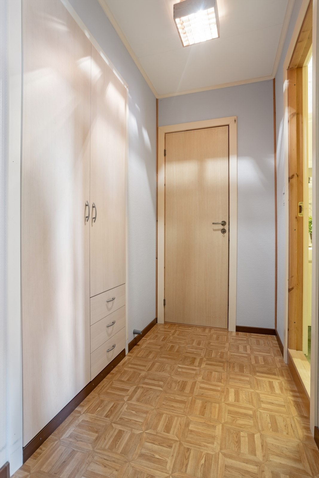 Enkel og ryddig gang med tilgang til felles kjeller og garderobe. Galleribilde