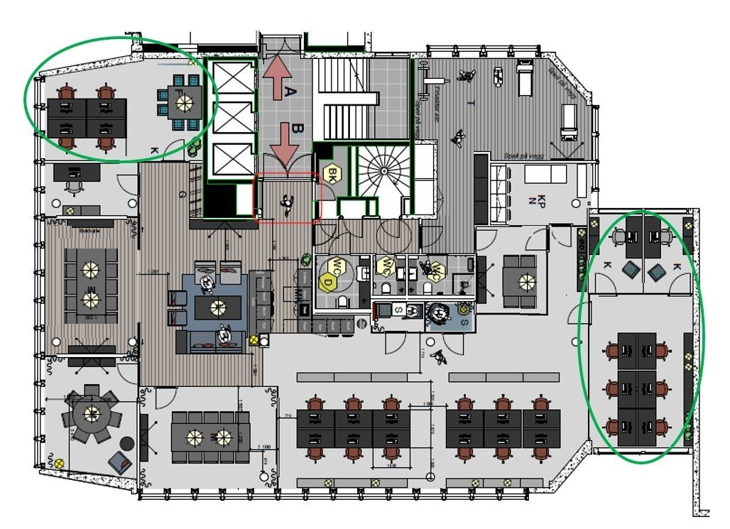 Ledig kontor merket meg grønn sirkel til høyre i bildet Galleribilde