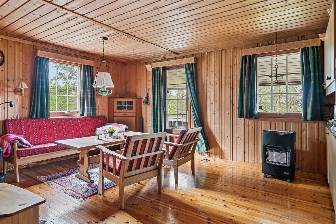 Stuedelen har god plass til en sittegruppe for hyggelige stunder. Galleribilde