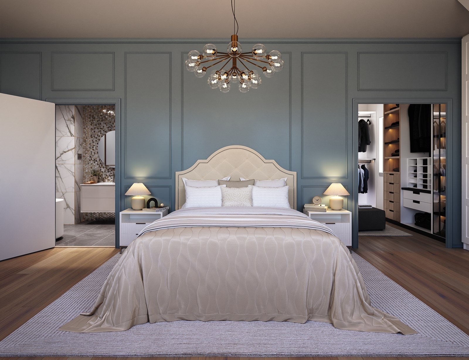 Illustrasjon soverom. Tegningen er kun en illustrasjon, og er ikke målbar. Innredning og materialvalg stemmer ikke med virkeligheten. Avvik kan forekomme. Galleribilde