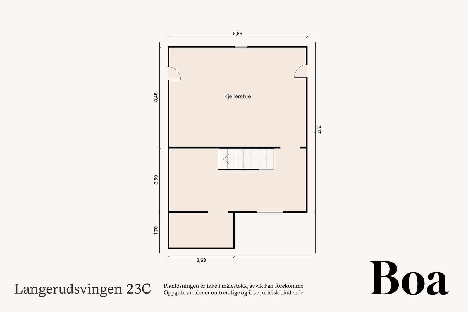 Kjeller m/trappegang, 2 boder, dusjbad/vaskerom, og stue m/alkove. Galleribilde