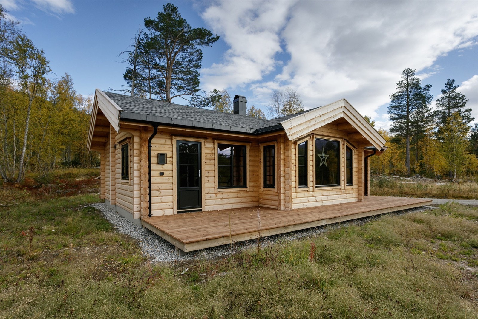 Fasade og markterrasse med tilkomst til hage Galleribilde