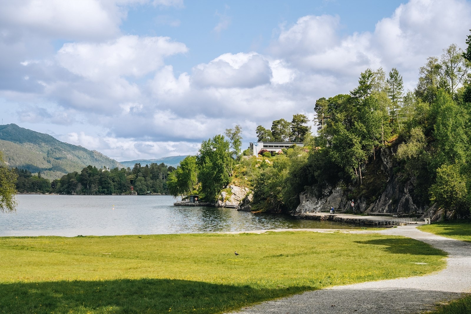 Skjoldabukta er bare 5 minutter med sykkel og er en idyllisk badeplass på sommeren ved Nordåsvannet. Galleribilde