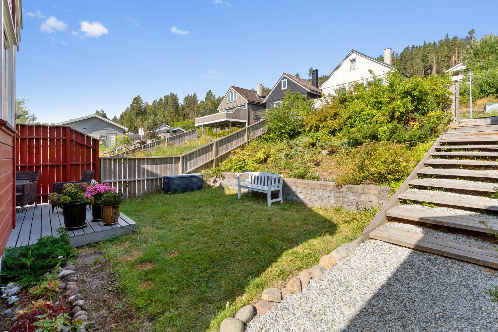 Hage på begge sider av boligen, slik at du kan følge solen gjennom dagen. Galleribilde