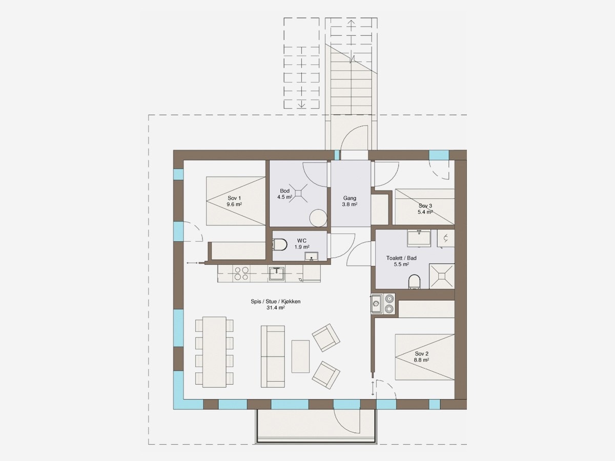 Planløsning D23 Gaustatoppen Sjå - avvik kan forekomme og mål i leiligheten anbefales Galleribilde