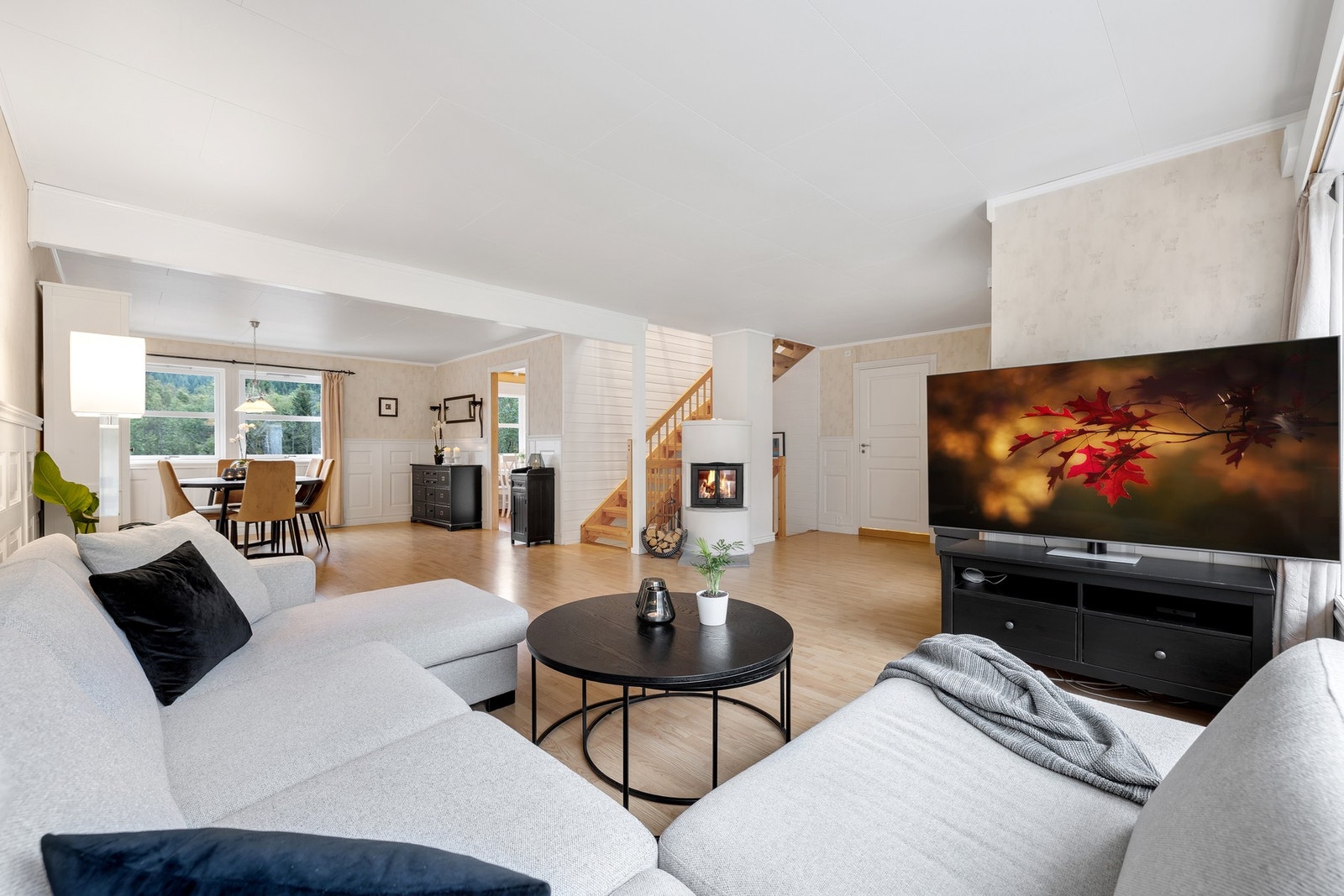 Stor og åpen stue med et fint gjennomlys. Galleribilde