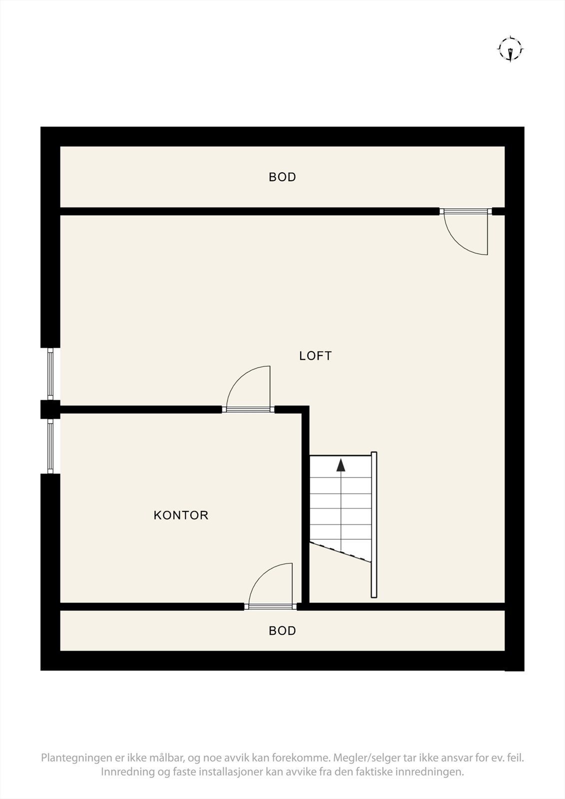 Det gjøres oppmerksom på at loftetasjen ikke finnes på de godkjente bygningstegningene. Etasjen er ikke søkt om og ikke godkjent for opphold. Se pkt. ferdigattest Galleribilde