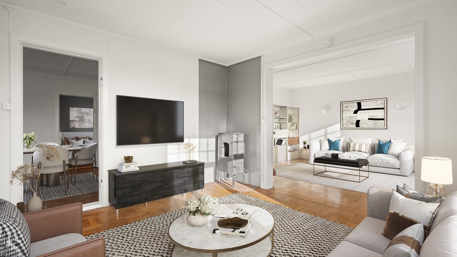 Stue i leilighet i 1.etg. digitalt innredet Galleribilde