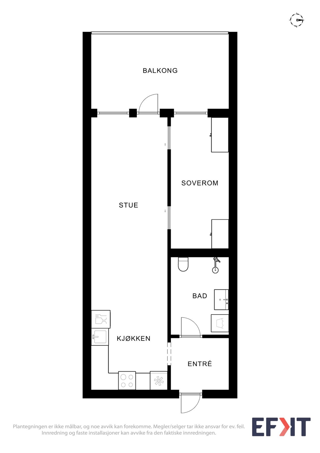 Plantegning som viser planløsning av leiligheten. Galleribilde