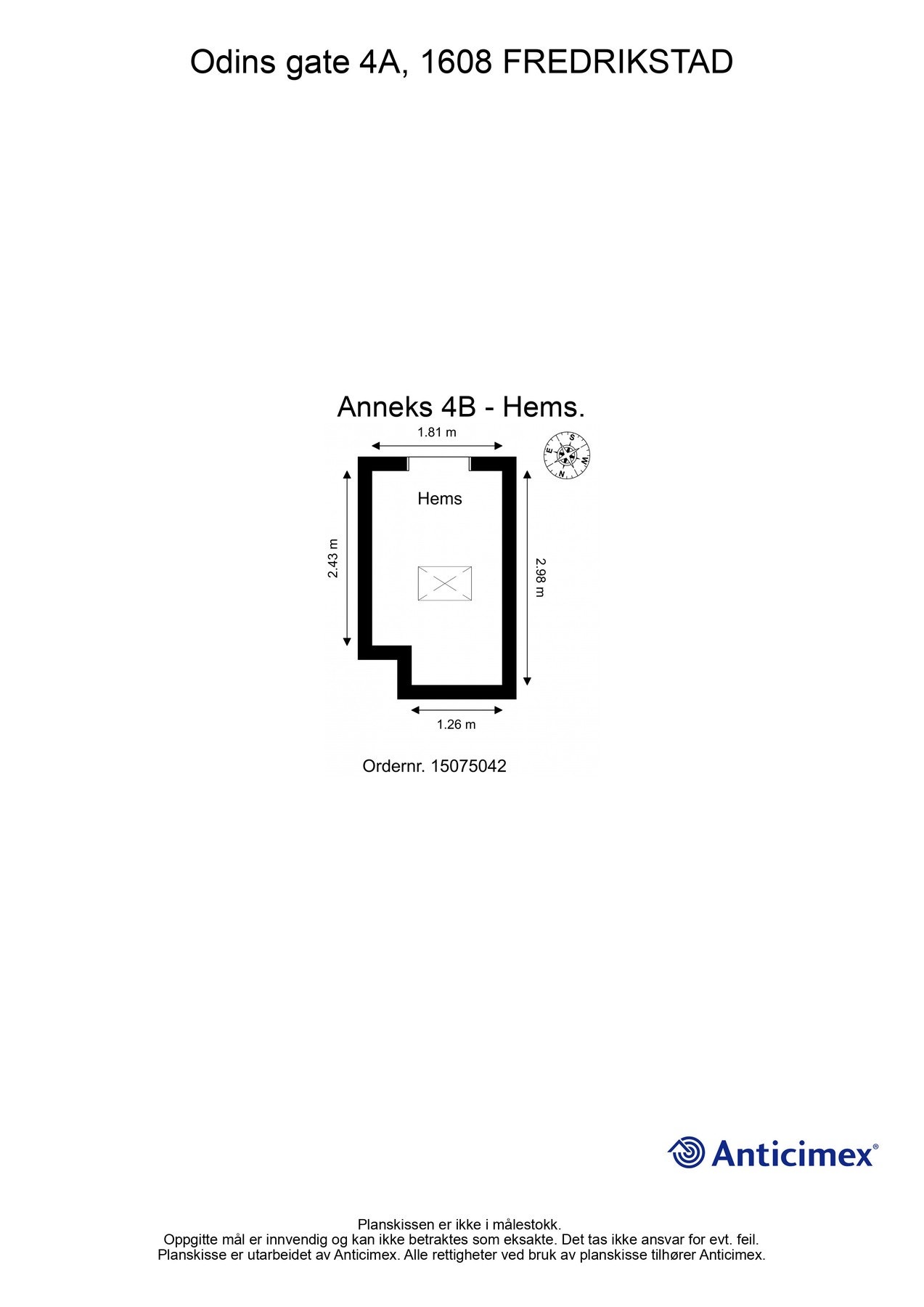 Hems til soverom i garasjebyggets andre etasje. Ikke målholdig. Detaljer kan avvike. Galleribilde