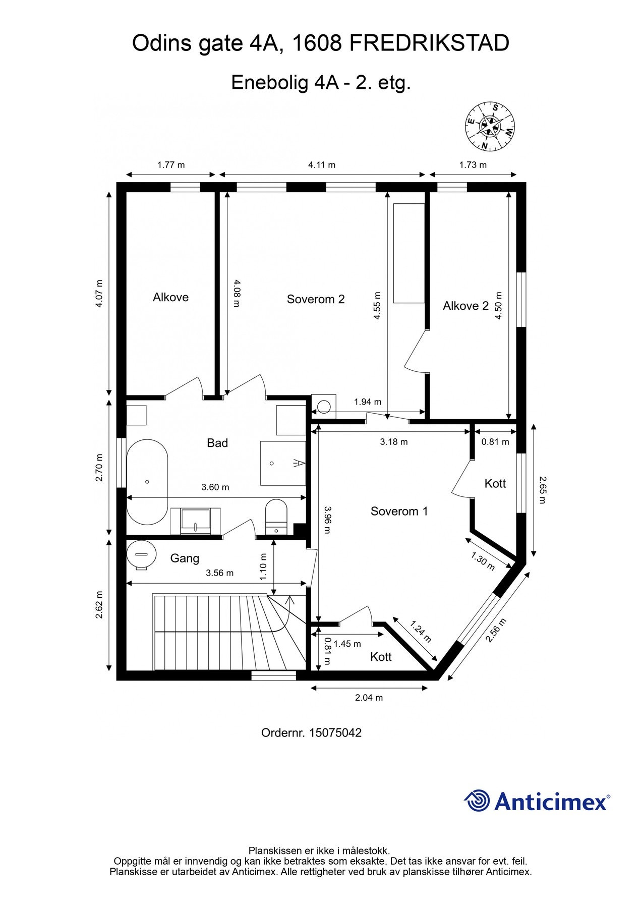 Planskisse for hovedhusets andre etasje. Ikke målholdig. Detaljer kan avvike. Galleribilde