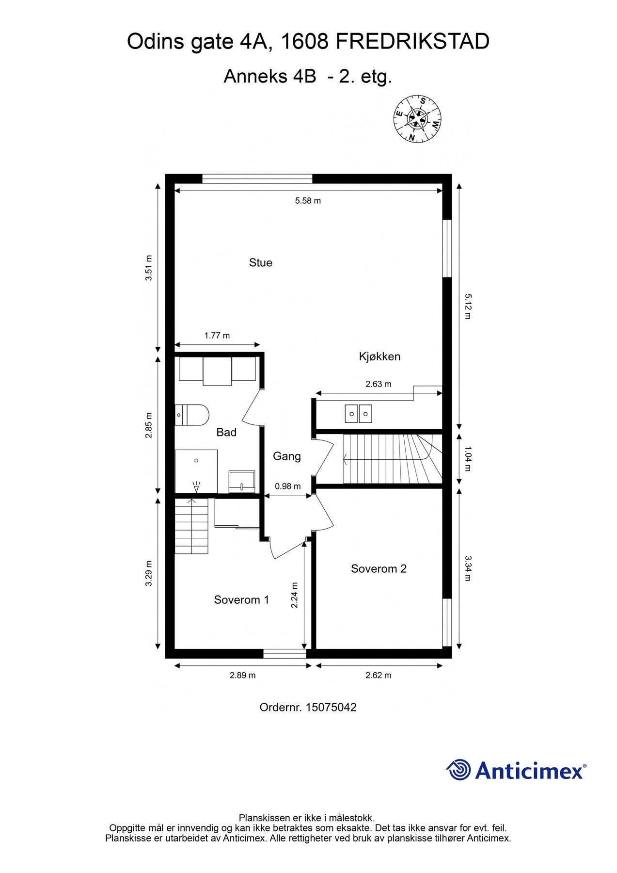 Planskisse for leiligheten i andre etasje i garasjehuset. Ikke målholdig. Detaljer kan avvike. Galleribilde