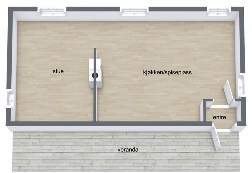 Sjåførboligen rommer vindfang og stue / kjøkken. Galleribilde