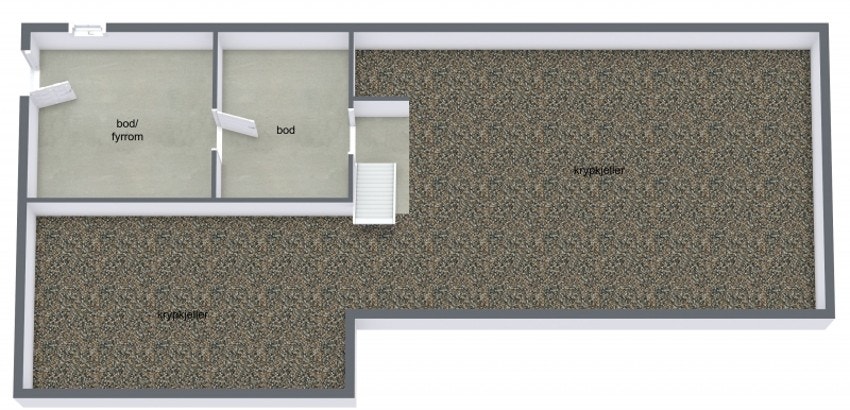 Det er kjeller under boligen som rommer: teknisk rom, bod og trapperom. Ellers krypkjeller. Galleribilde