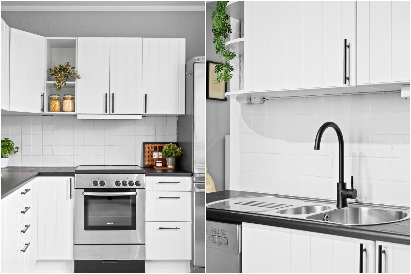 Romslig kjøkken som har godt med skap- og benkeplass. Galleribilde