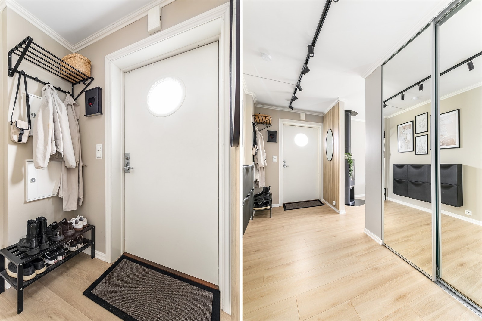 Praktisk speildørsgarderobe bidrar til å holde entreen ryddig. Galleribilde