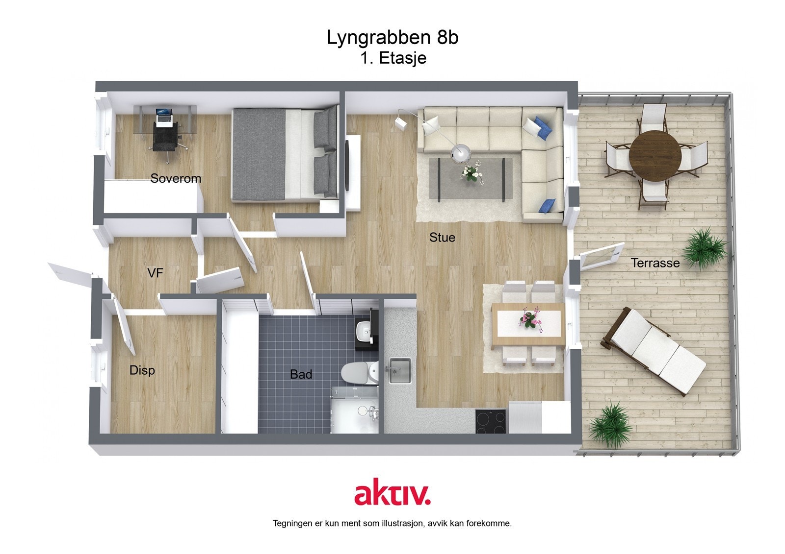 Lyngrabben 8b - 3D - 1. Etasje - Letterhead Galleribilde