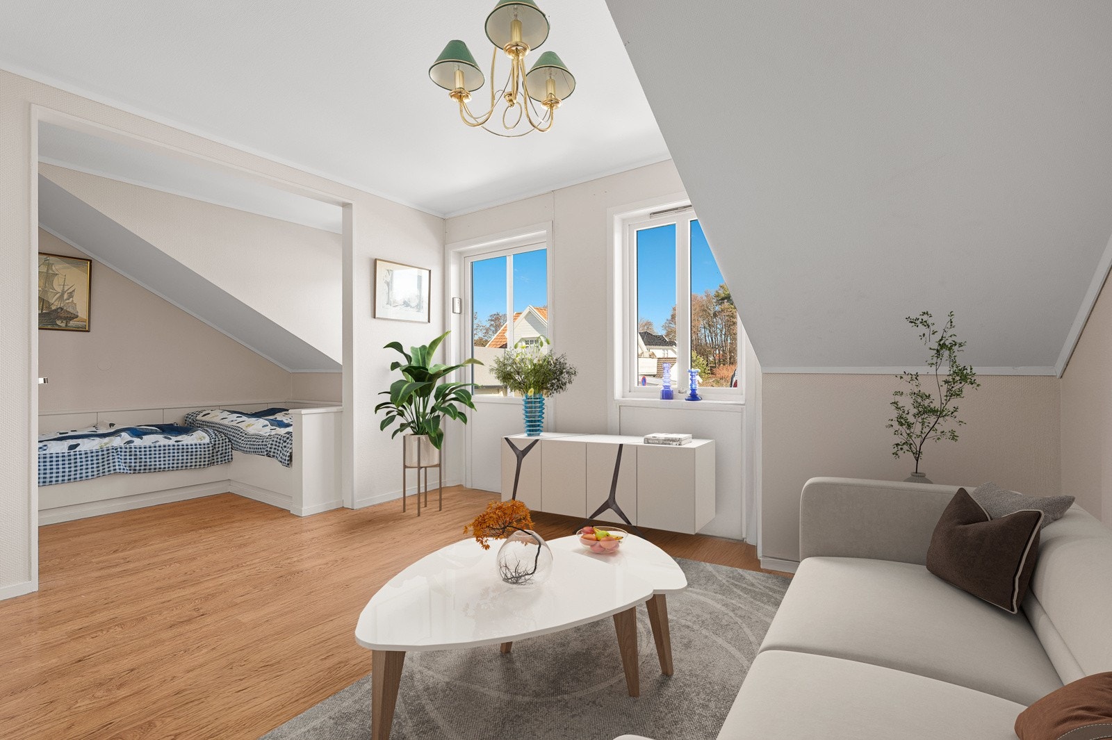 Stue med utgang til fin balkong Galleribilde