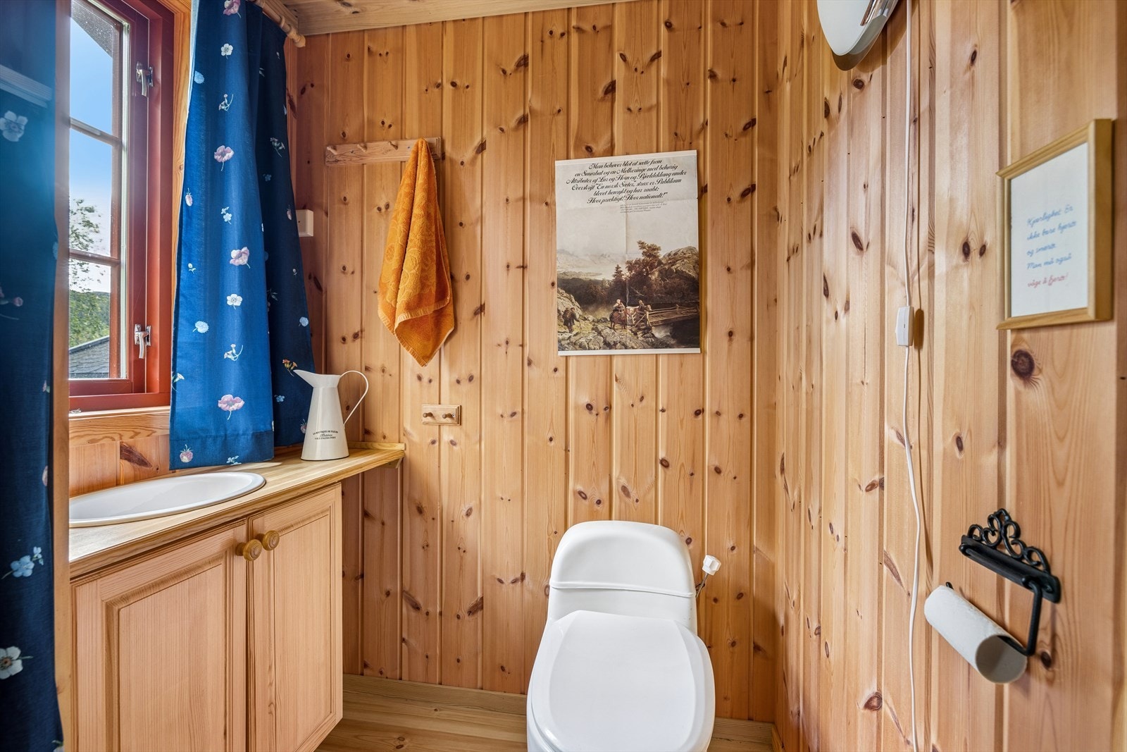 Toalettrom utstyrt med snurredass og vask uten innlagt vann Galleribilde