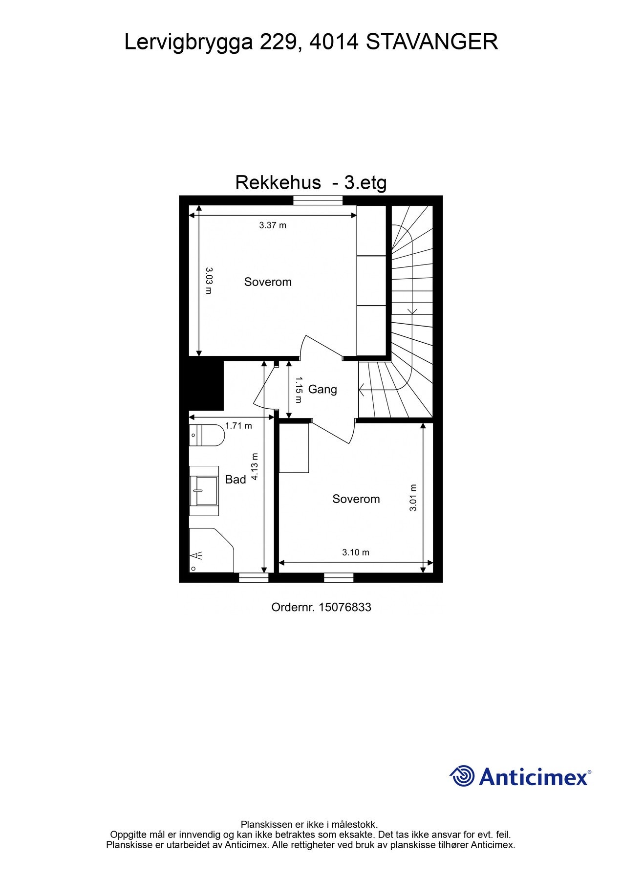 Plantegning 3.etg. - Kan avvike fra de faktiske forhold Galleribilde