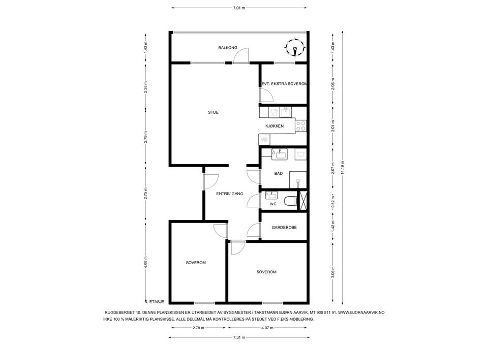Alternativ planløsning ved behov for ekstra soverom. Flere naboer i borettslaget har denne løsningen. Galleribilde