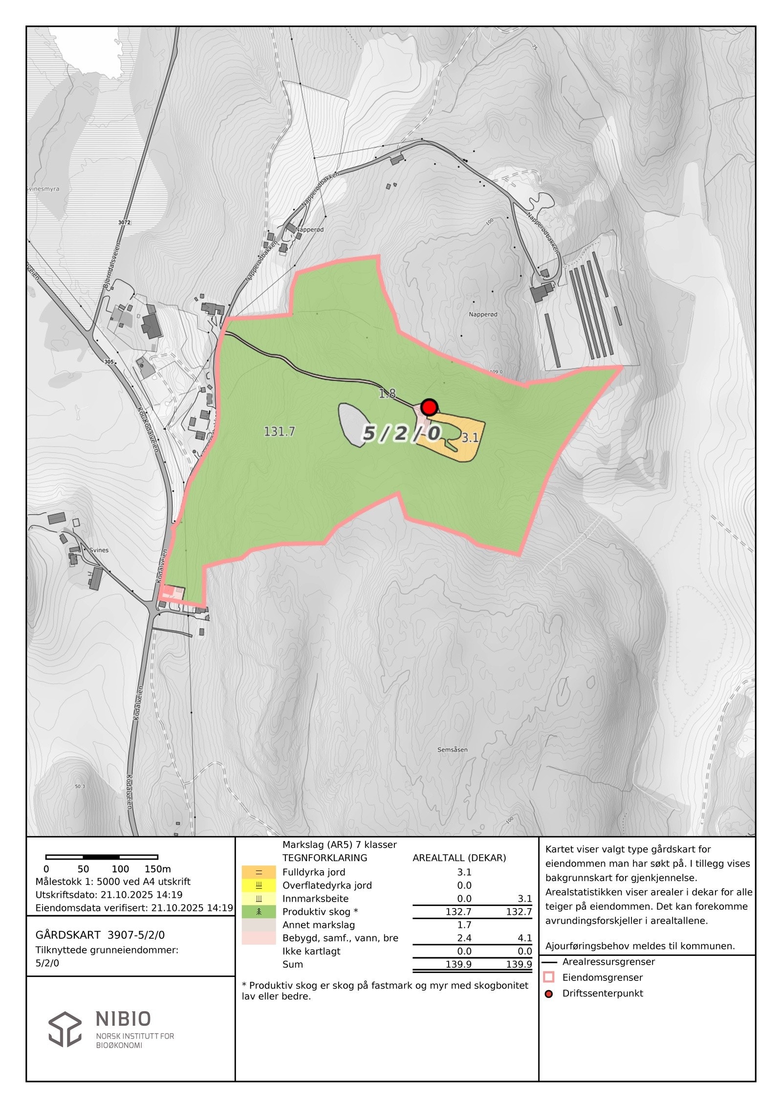 Eiendommen er på ca 140 dekar og tunet ligger midt på eiendommen for seg selv. Galleribilde