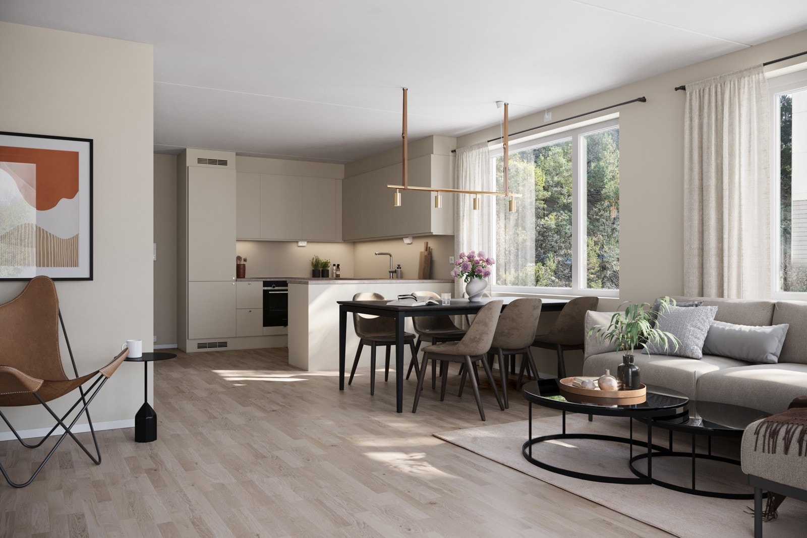 - Leiligheten har ende beliggenhet med gode lysforhold i den store åpne stue/kjøkkenløsningen - Illustasjonsbilde av leilighet A-H0101- Bildet er en illustarasjon og avvik kan forekomme. Galleribilde