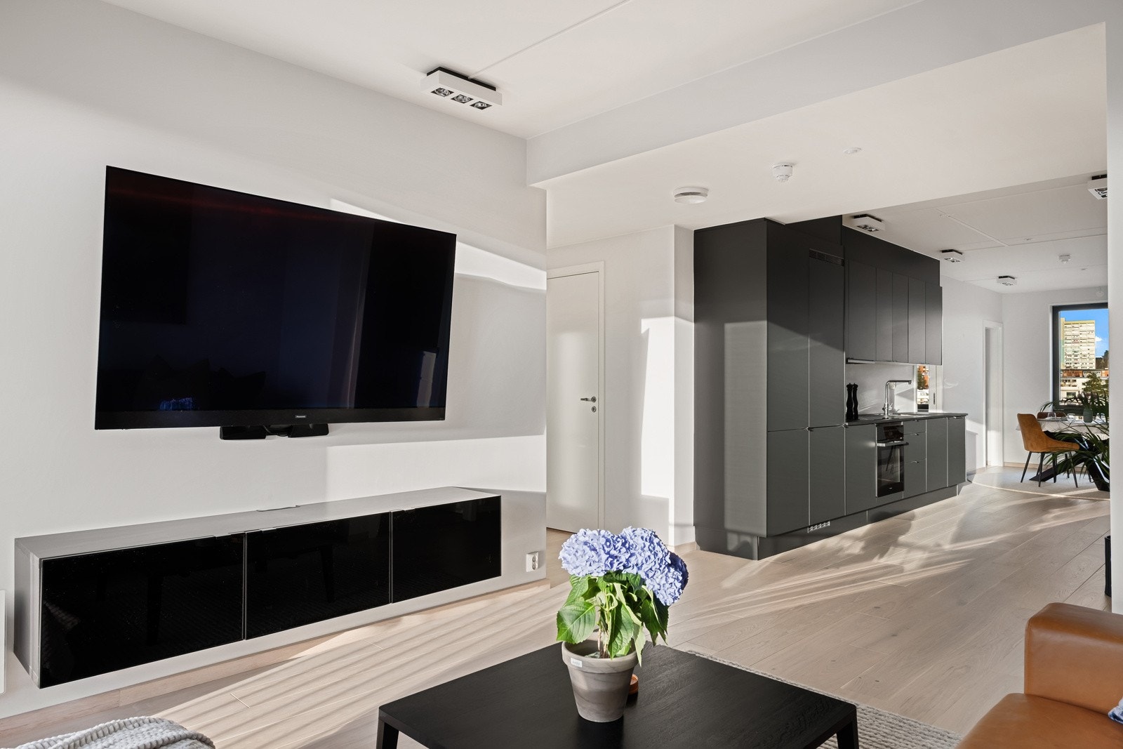 Stue har god plass til sofa- og TV-møblement. Galleribilde