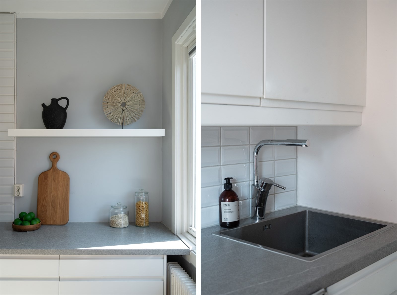 Kjøkkenet har godt med både skap- og benkeplass Galleribilde