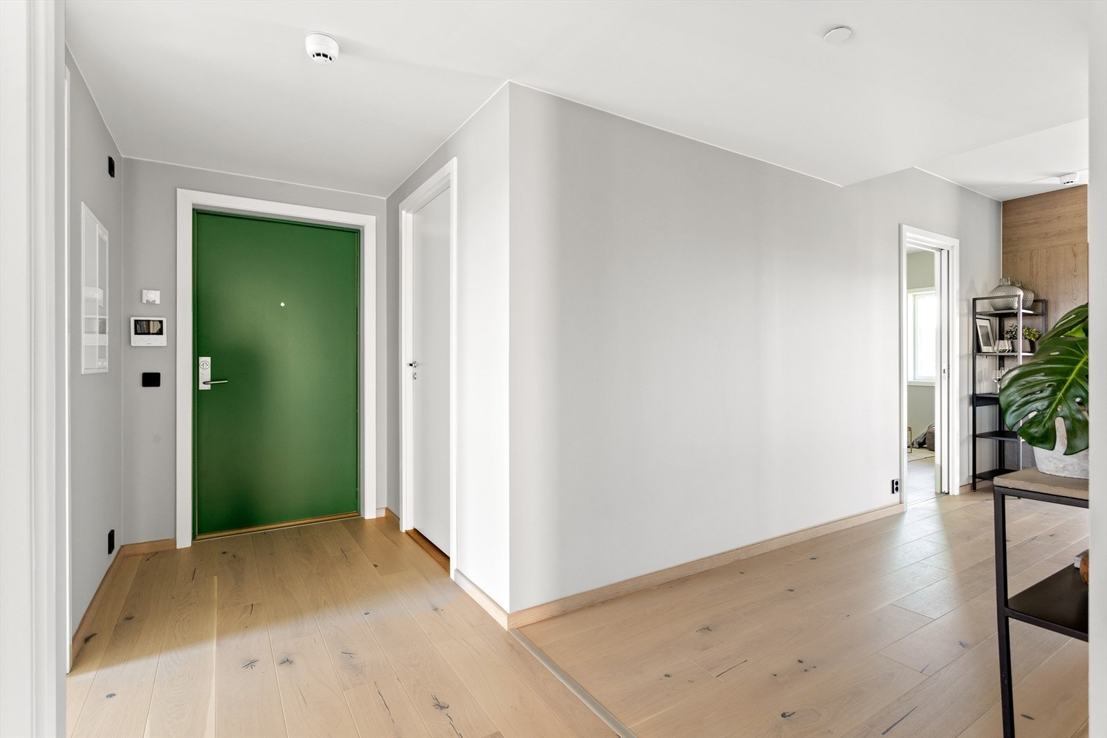 Man ønskes velkommen inn i en lys og romslig gang. Herfra er det også en dør inn til stue nummer 2. Galleribilde