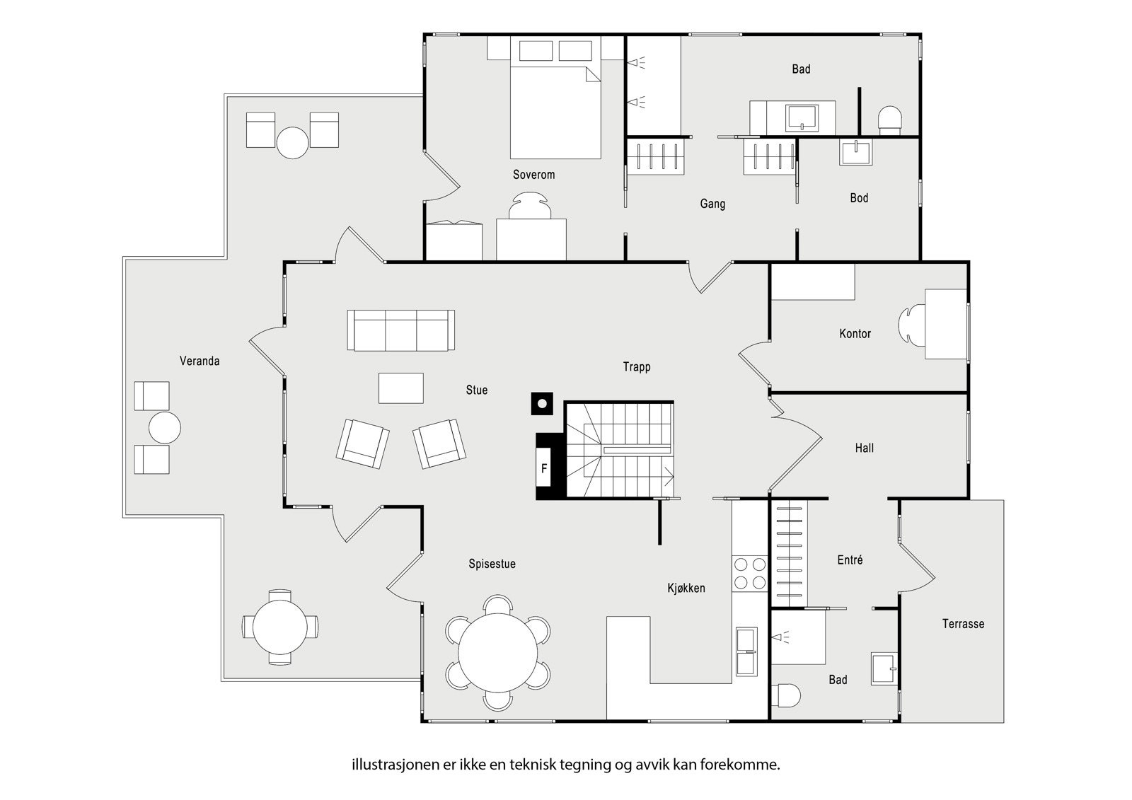 Opprinnelig plantegning. Mulighet for å etablere ett ekstra soverom der hvor det i dag er tv-stue. Galleribilde