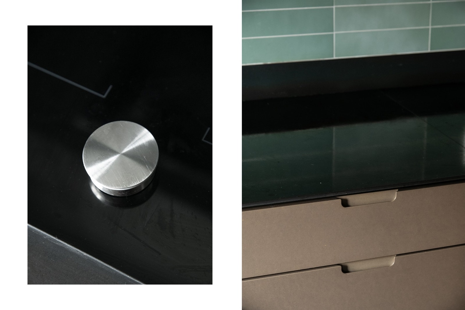 Innredningen har glatte, moderne fronter og en eksklusiv benkeplate i 8mm glødestål med 70 cm dybde. Galleribilde