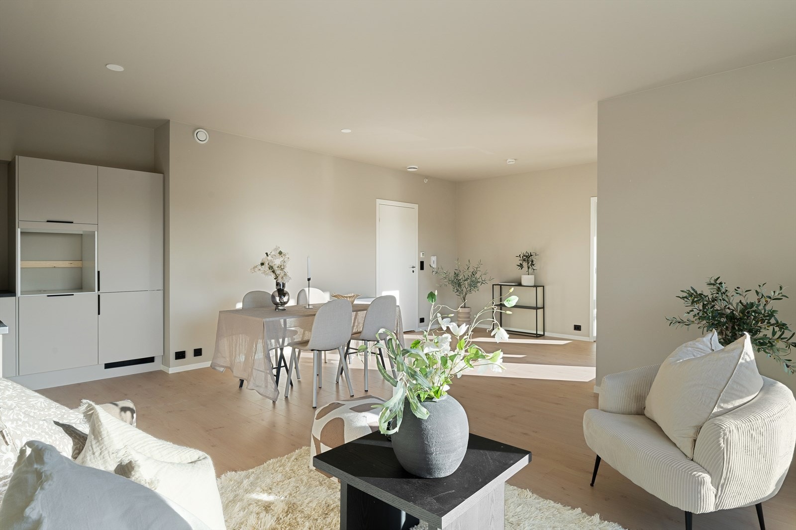 I enden av gangen kommer man til kjøkken og stue i åpen løsning. (bilde tatt fra H0302) Galleribilde