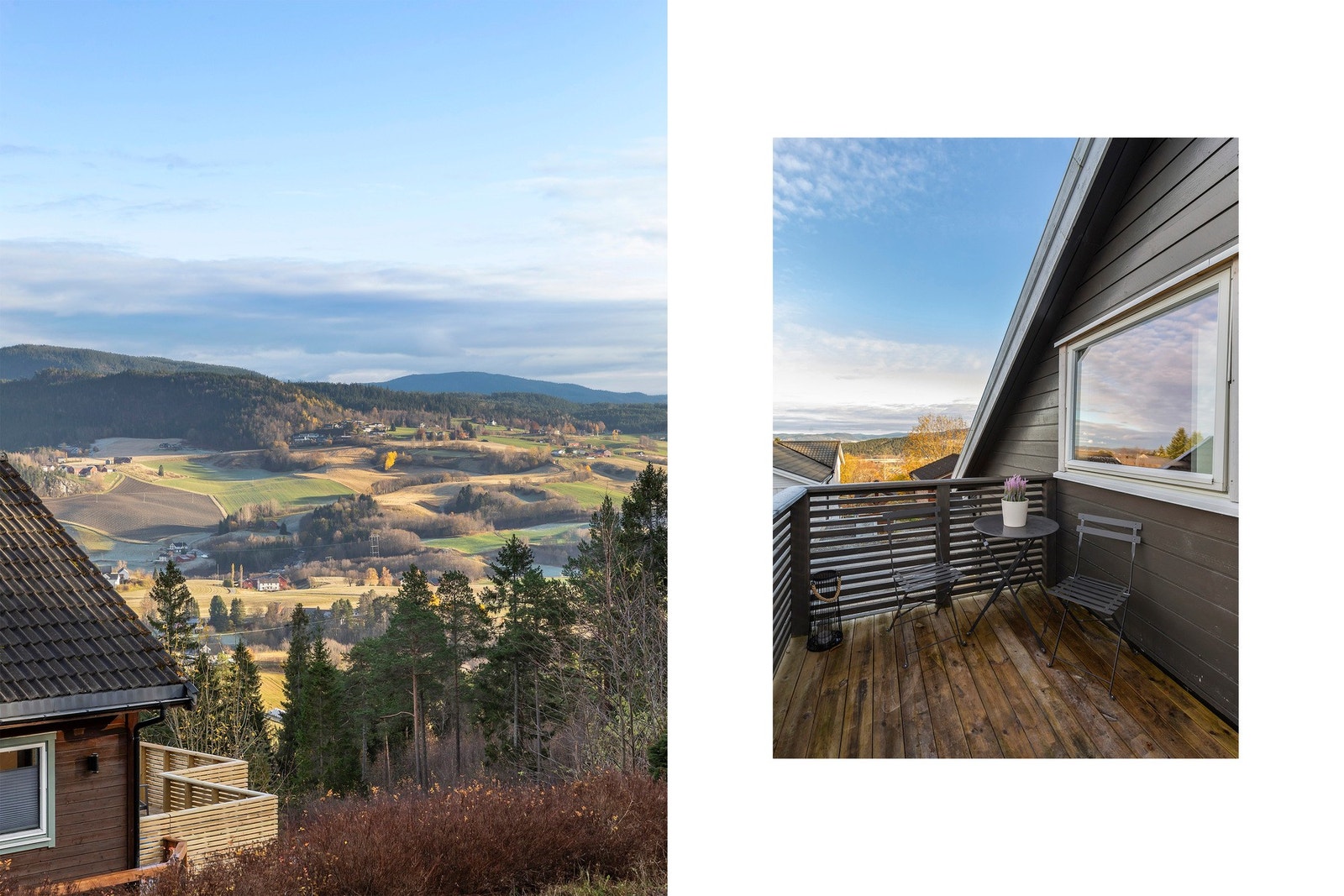 Balkong med utgang fra loftstuen. Kveldssol. Galleribilde