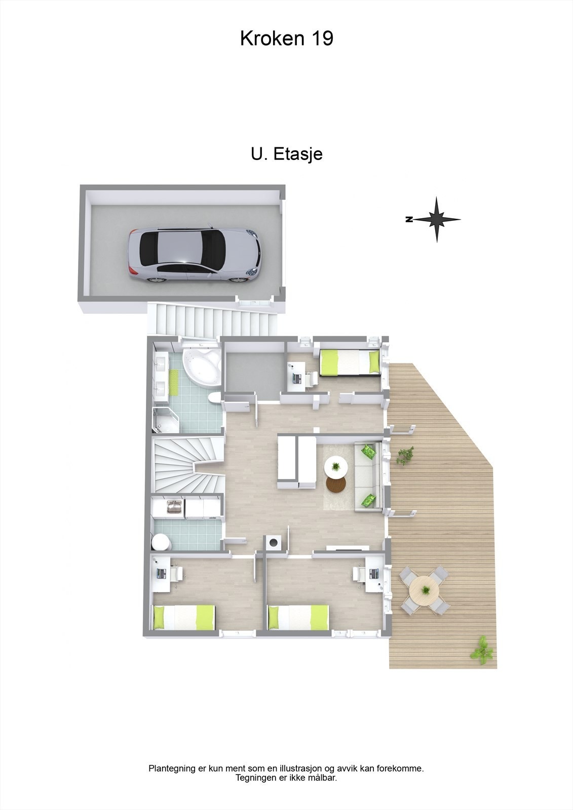 3 D plantegning underetasje Galleribilde