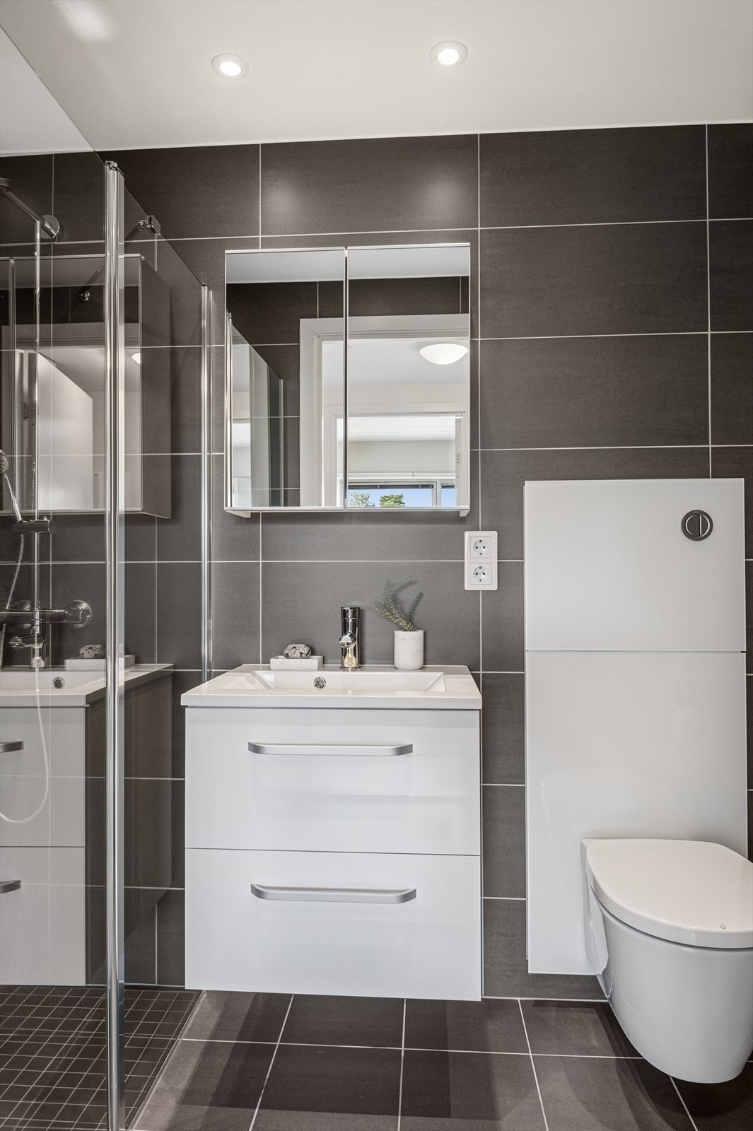 Baderommene har gulvvarme og downlights i himling. Galleribilde