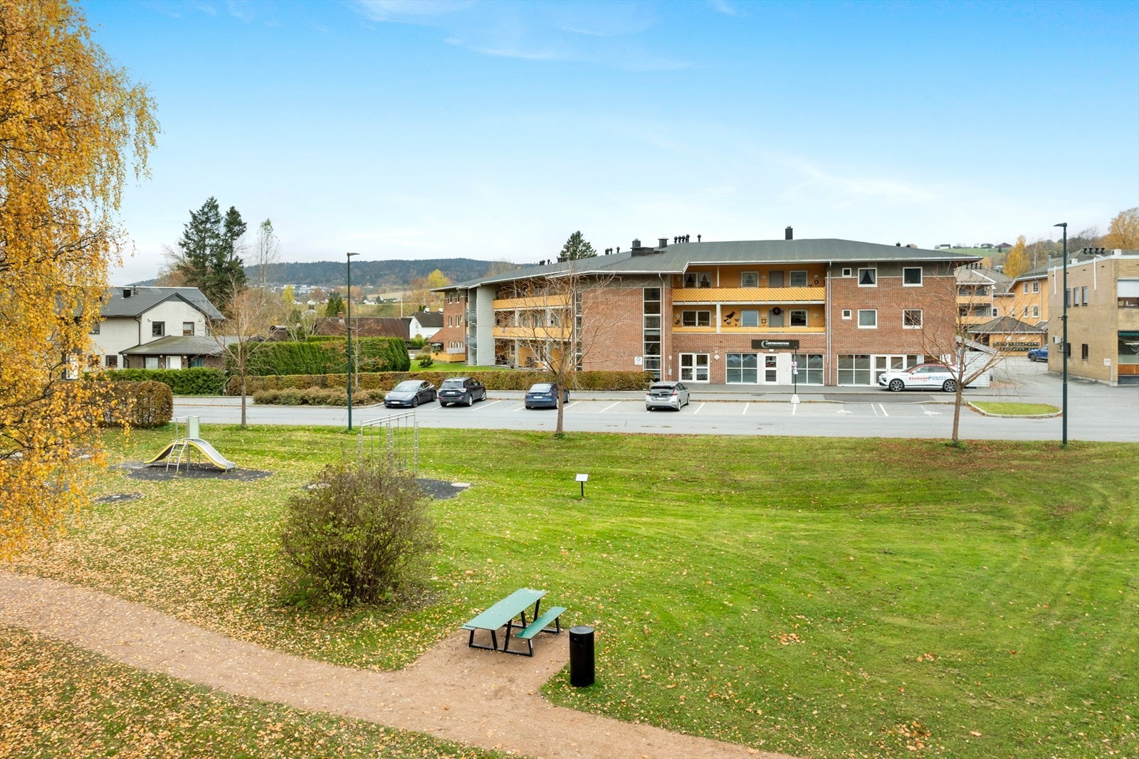 På hagesiden er det gressplen med diverse beplantning. Galleribilde