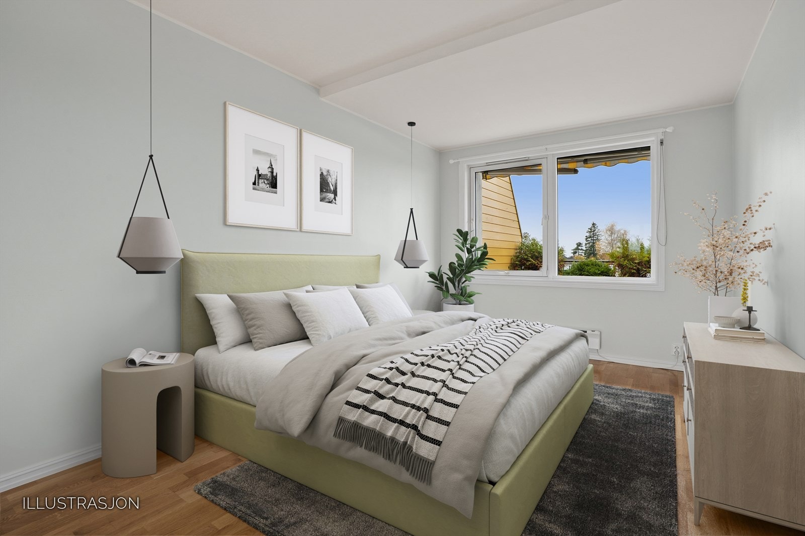 Boligens soverom er av god størrelse! Illustrasjonsbilde for å vise hvordan det kan innredes. Galleribilde