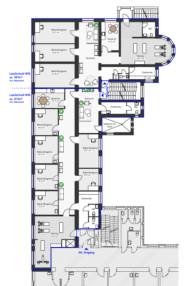 Eksempel på mulig oppdeling av lokalet. Galleribilde