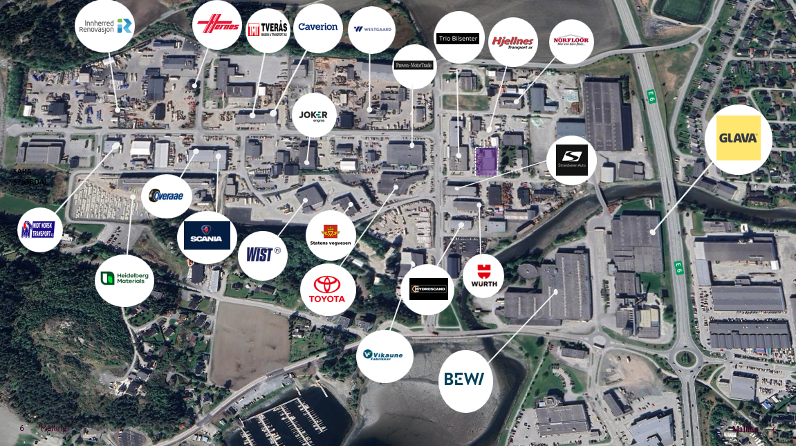 Sutterøya Industriområde er veletablert og består av en god miks av industriaktører, logistikkbedrifter og bilforhandlere. Galleribilde