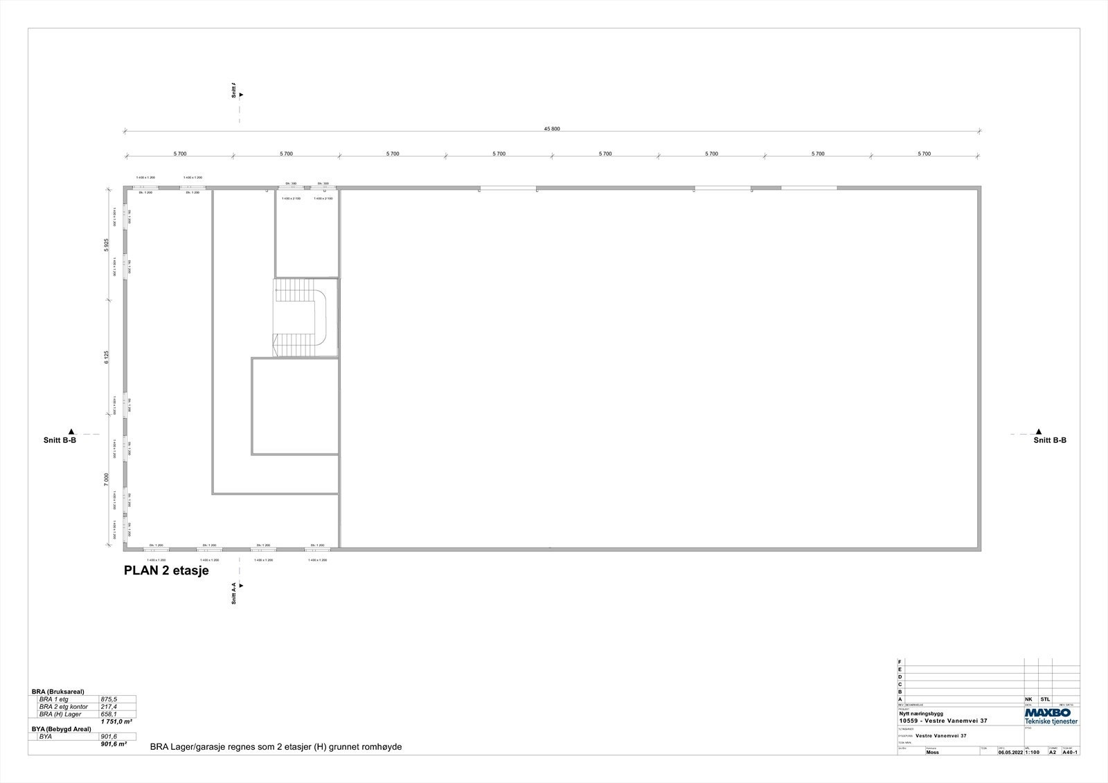 Plan 2. etg. prosjektert bygg Galleribilde