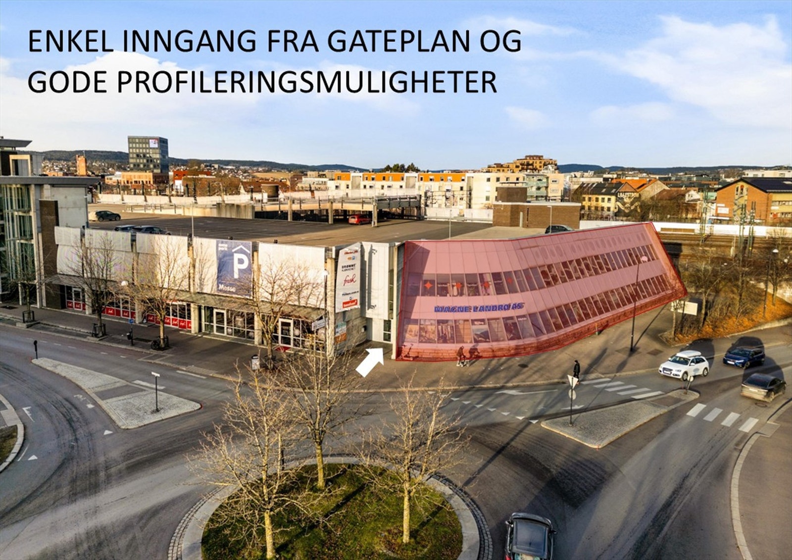 Næringsseksjonen går over over 2 etasjer og er bestående av forretning, kontor og lager. Galleribilde