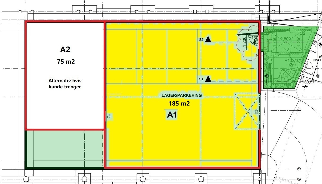 Lagerareal med egen port og inngang. Totalt ca. 260 kvm fordelt på 185 + 75 kvm. Galleribilde