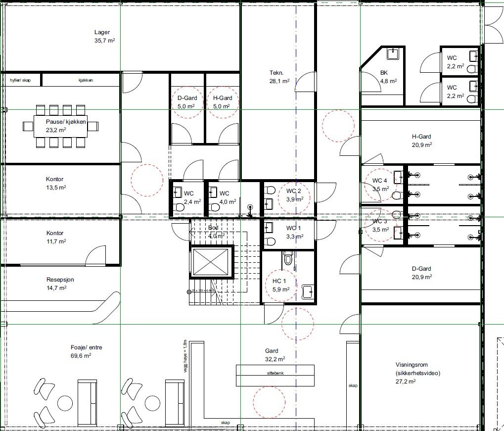 Plantegning kontordel 1. etg Galleribilde