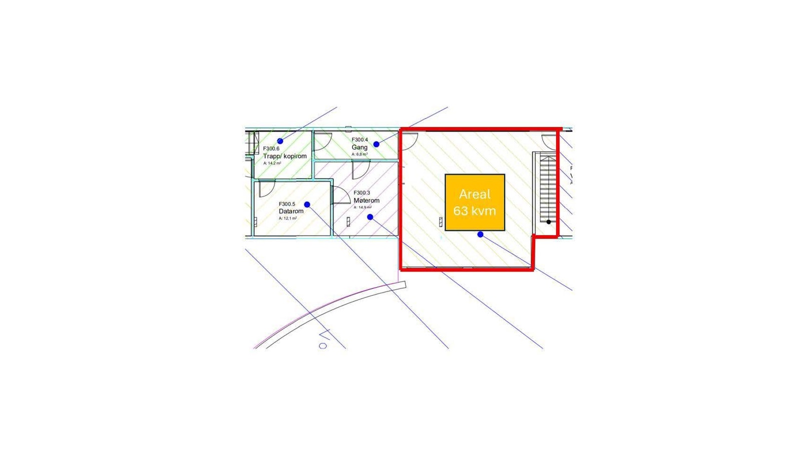 Plantegning av kontoret og fellesareal Galleribilde