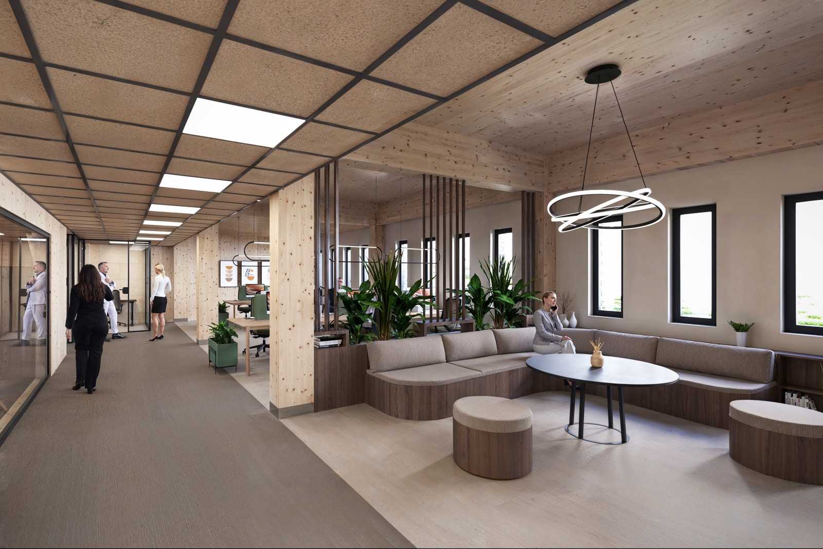 Synlig massivtre skaper en helt unik atmosfære i lokalene. Galleribilde