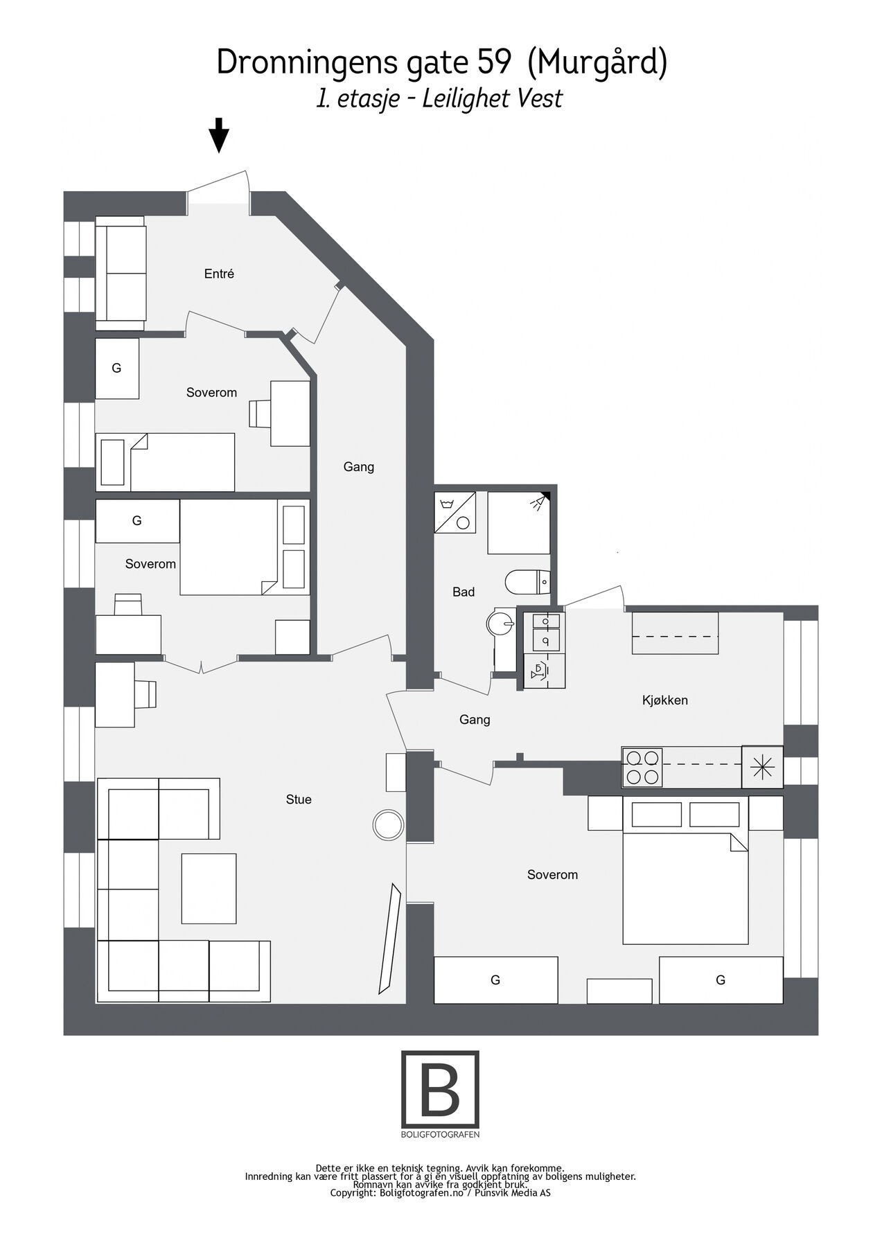 14. Dronningens gate 59 (Murgård) - 1etasje - Leilighet Vest Galleribilde