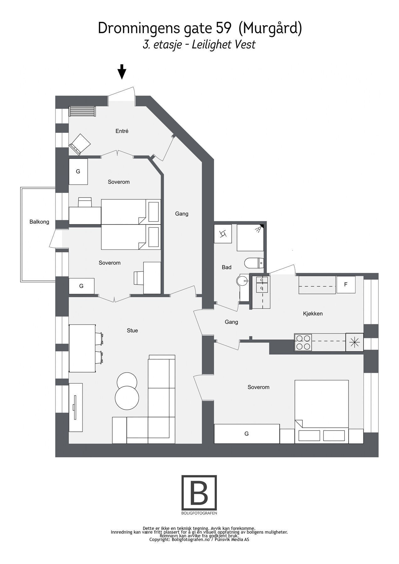 13. Dronningens gate 59 (Murgård) - 3etasje - Leilighet Vest Galleribilde